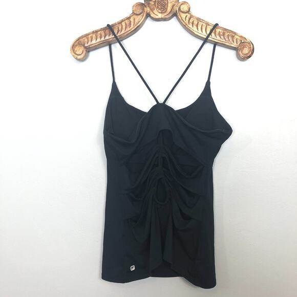 Fabletics Bailey Tank Cinch Lace Up Keyhole Back Padded Shelf Bra Black Medium - Picture 4 of 7